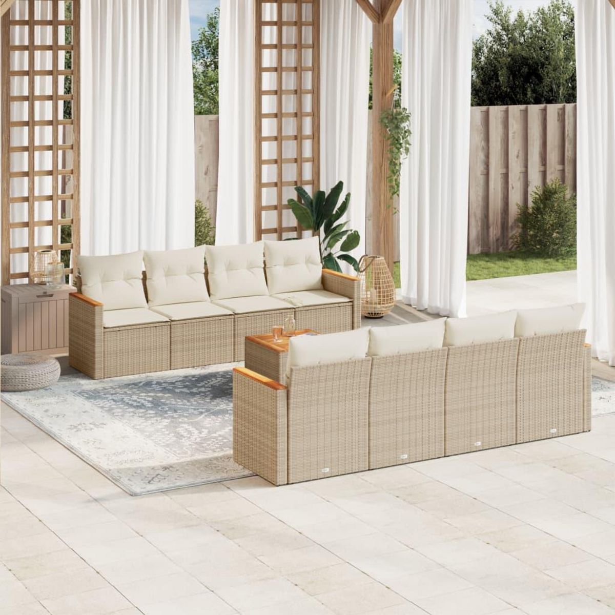 VIDAXL Salon de jardin avec coussins 9 pcs beige resine tressee