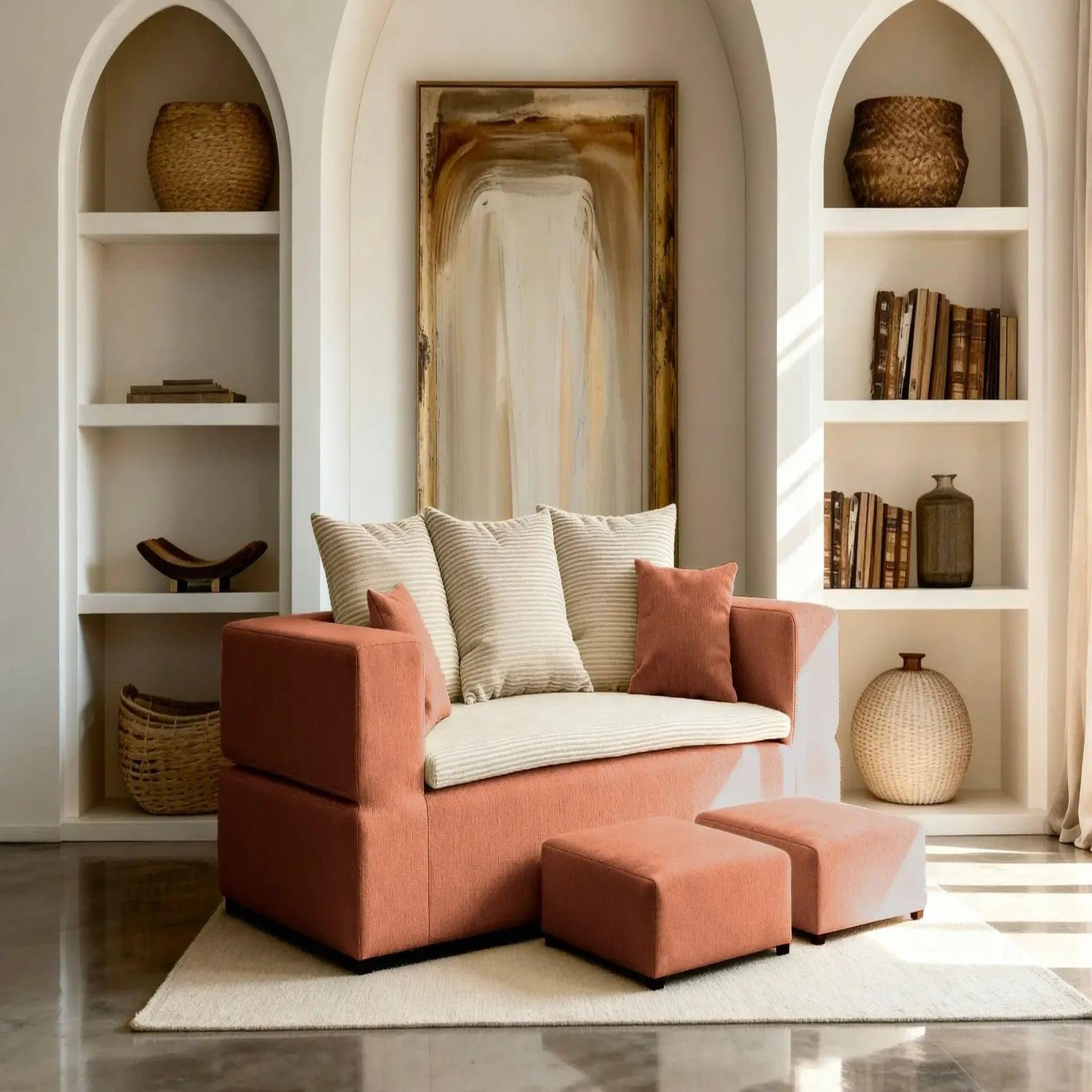 Voir la diapositive 3 : CASANOVA PARIS Ambre - canapé droit convertible bi matière avec deux poufs