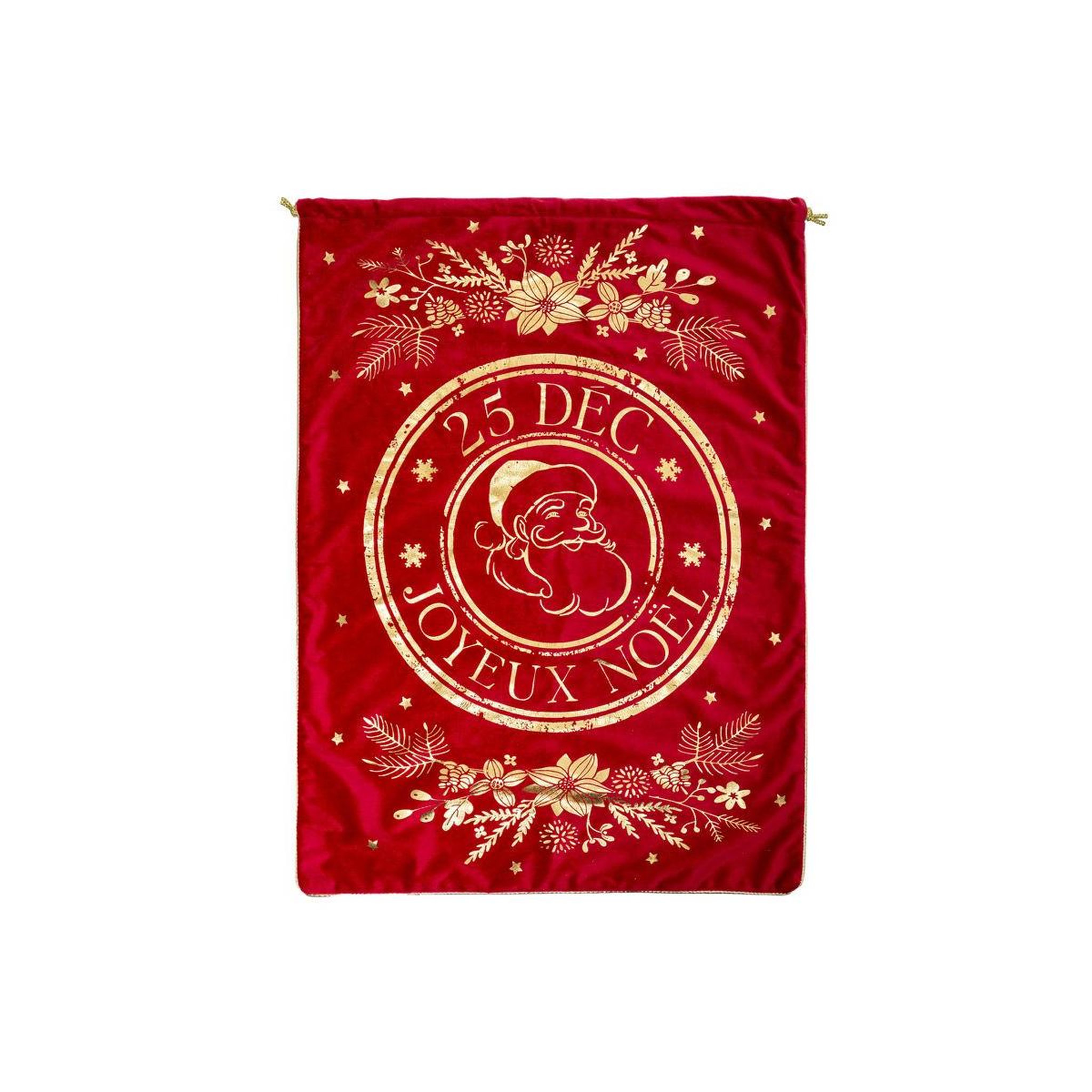 Voir la diapositive 2 : FEERIC LIGHT & CHRISTMAS Hotte de noël imprimée  vintage  70cm rouge & or