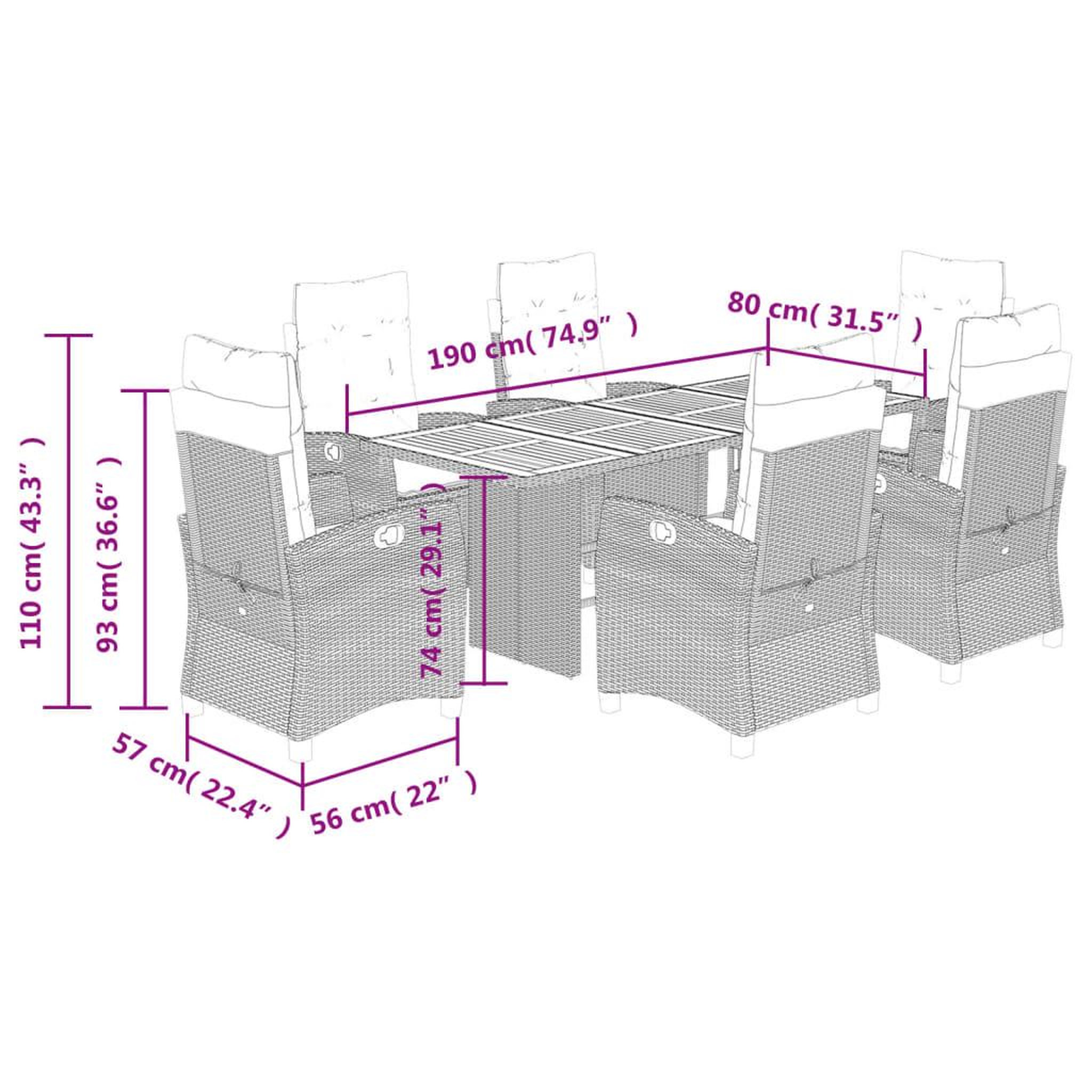 Voir la diapositive 6 : VIDAXL Ensemble a manger de jardin et coussins 7 pcs beige poly rotin