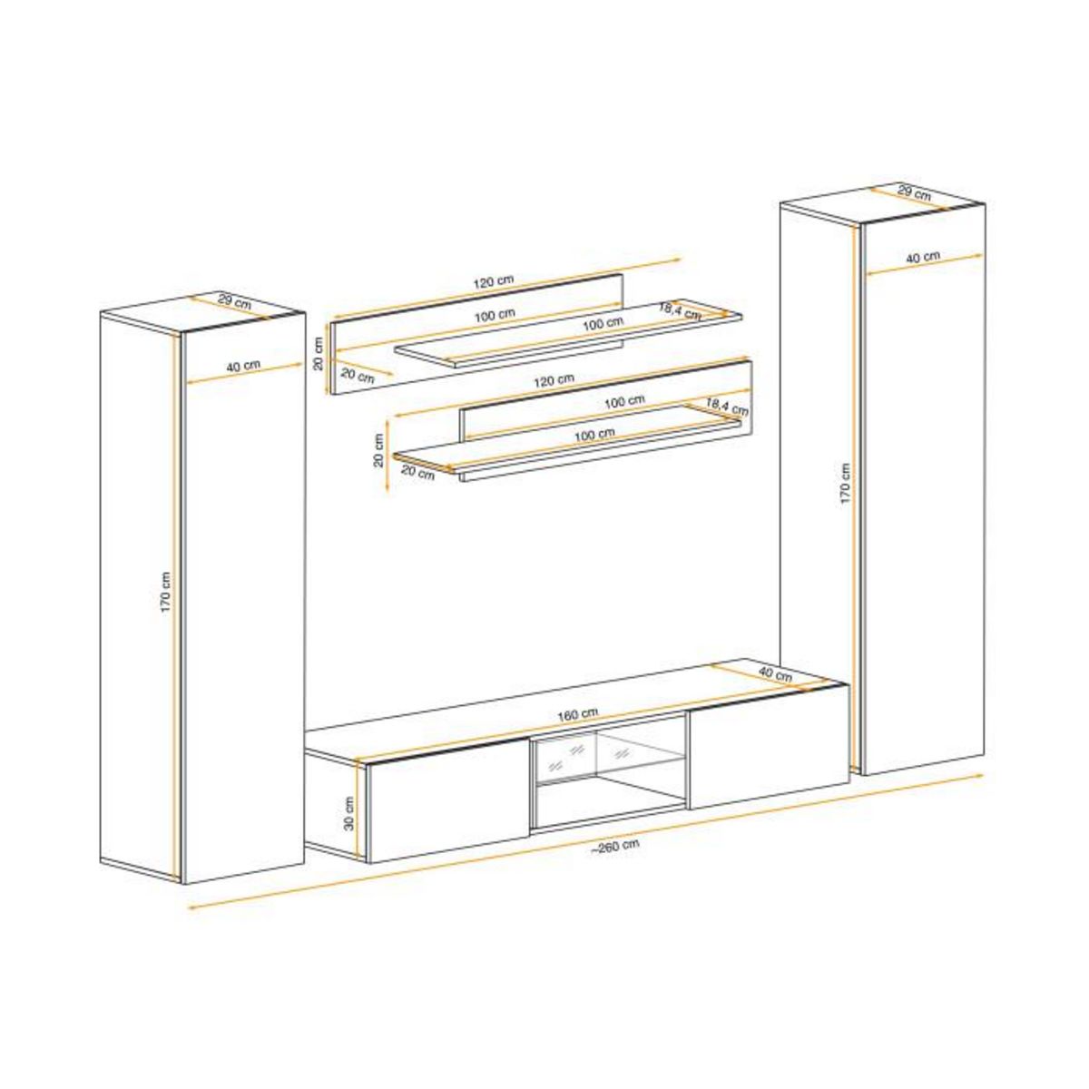 Paris Prix Meuble TV Mural Design  Fly XXVIII  260cm Noir