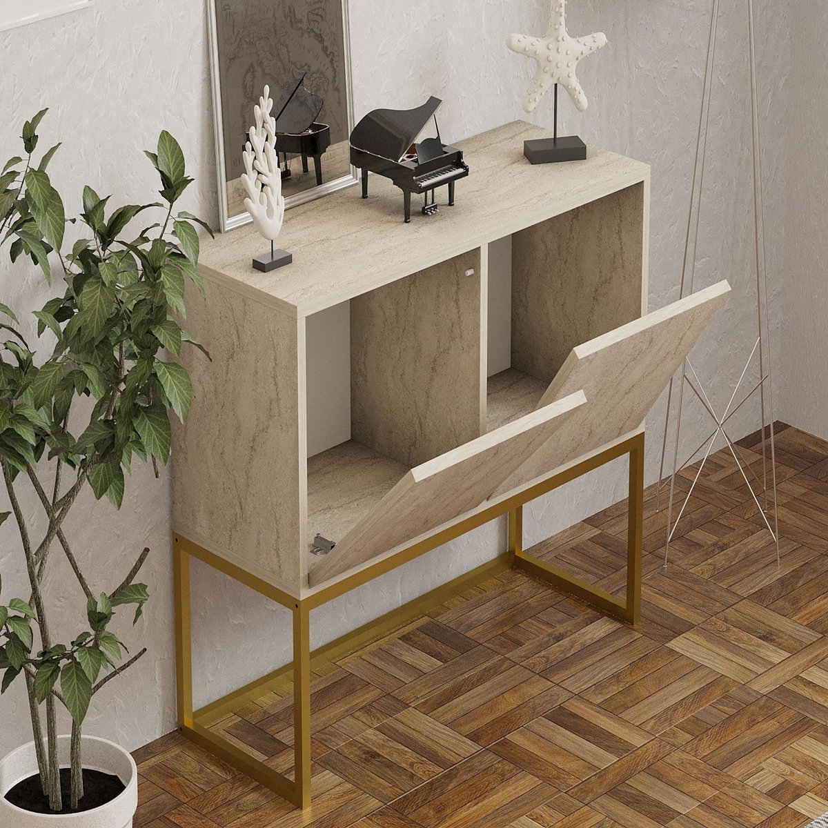 Habitat et Jardin Console en bois  Zermat  - 34 x 90 x 70 cm - Travertin