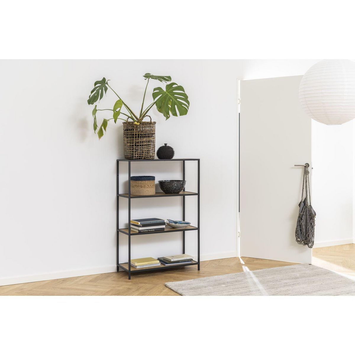 TOILINUX Bibliothèque 3 niveaux en MDF et métal - Noir et Beige