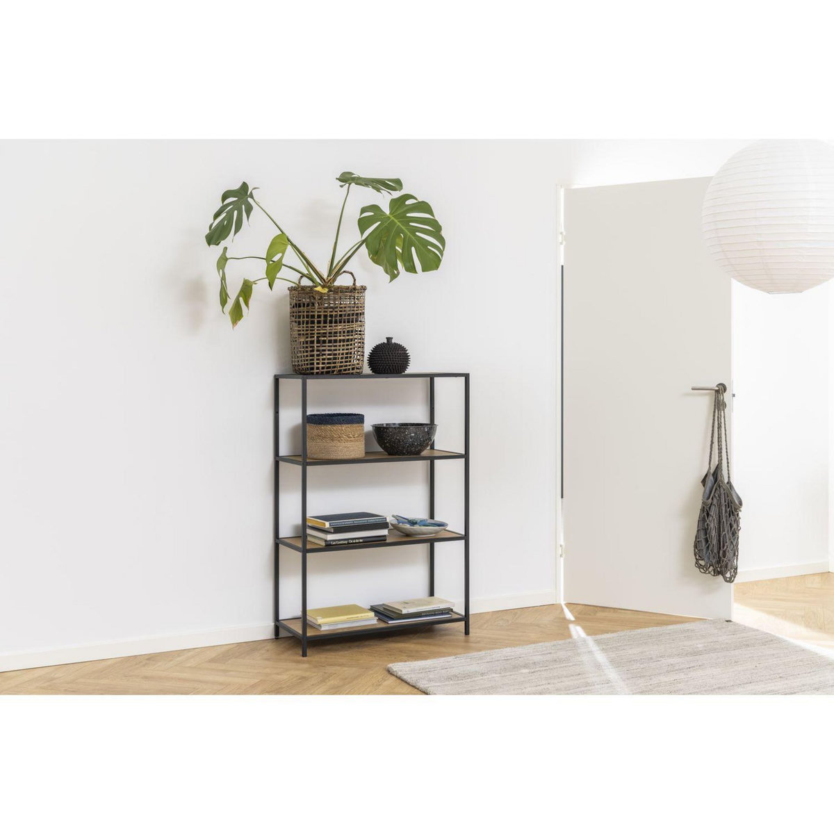 TOILINUX Bibliothèque 3 niveaux en MDF et métal - Noir et Beige