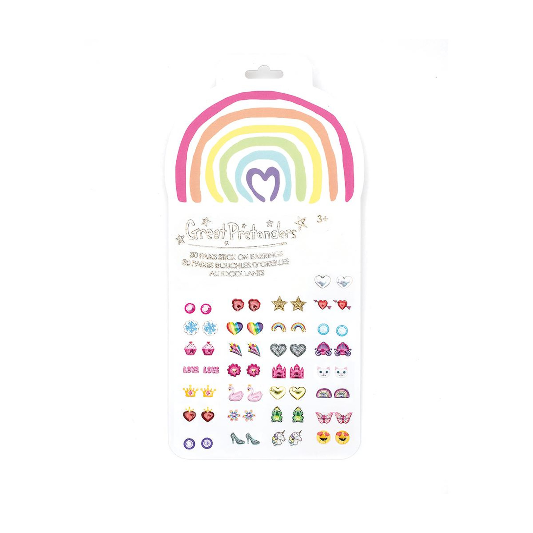 GREAT PRETENDERS Set de 30 paires de boucles d oreilles autocollants Rainbow Love
