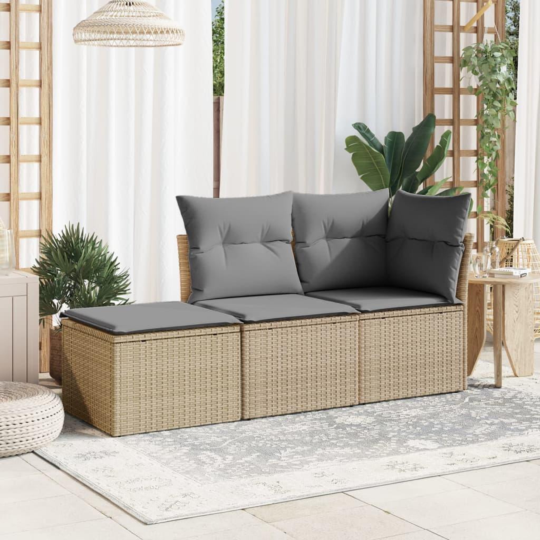 Voir la diapositive 3 : VIDAXL Tabouret de jardin avec coussin beige 55x55x37cm resine tressee