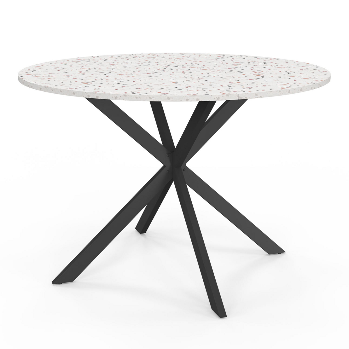 ID MARKET Table à manger ronde ALIX 6 personnes pied araignée noir plateau effet terrazzo SIMONE  110 cm