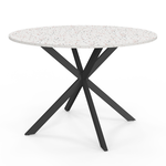 ID MARKET Table à manger ronde ALIX 6 personnes pied araignée noir plateau effet terrazzo SIMONE  110 cm