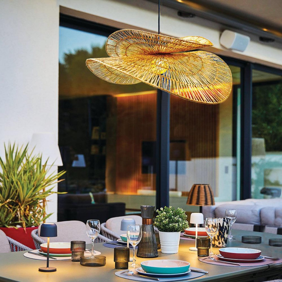 Lumisky Suspension d'extérieur avec cable SOLARA Beige Jute H32 cm