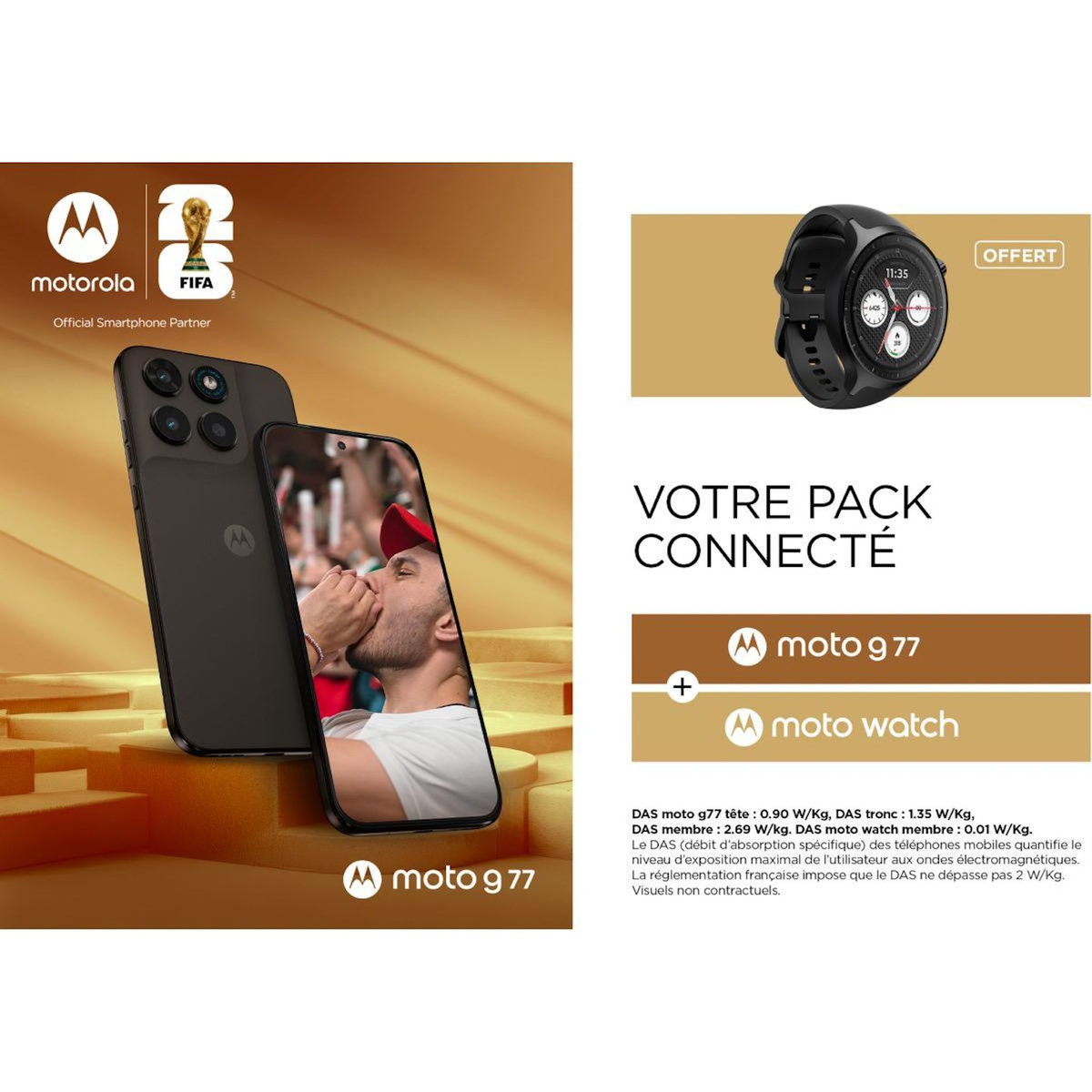 MOTOROLA Smartphone Pack G77 256Go Noir + Watch Noir