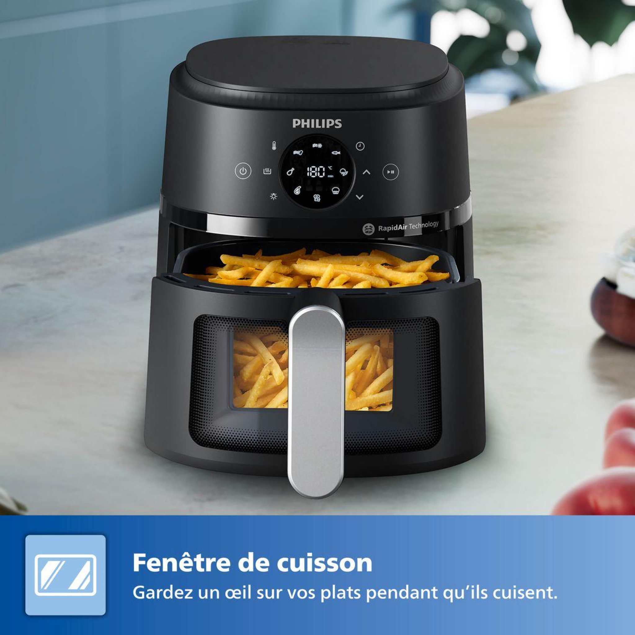 Voir la diapositive 3 : Philips Airfryer NA211/00 friteuse sans huile avec fenêtre de cuisson Noir/Argent, Série 2000 3.2L
