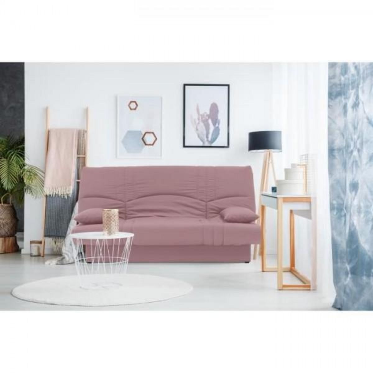 MARKET24 Banquette clic clac 3 places - Tissu rose - Style Contemporain - L 190 x P92 cm - DREAM