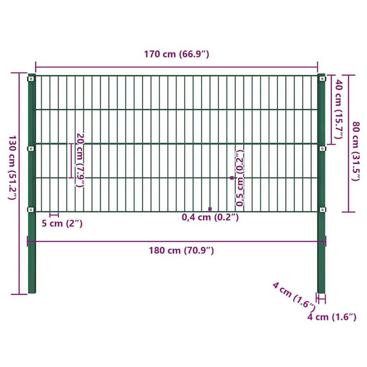 VIDAXL Panneau de cloture avec poteaux en fer 176,5 x 80 cm Vert
