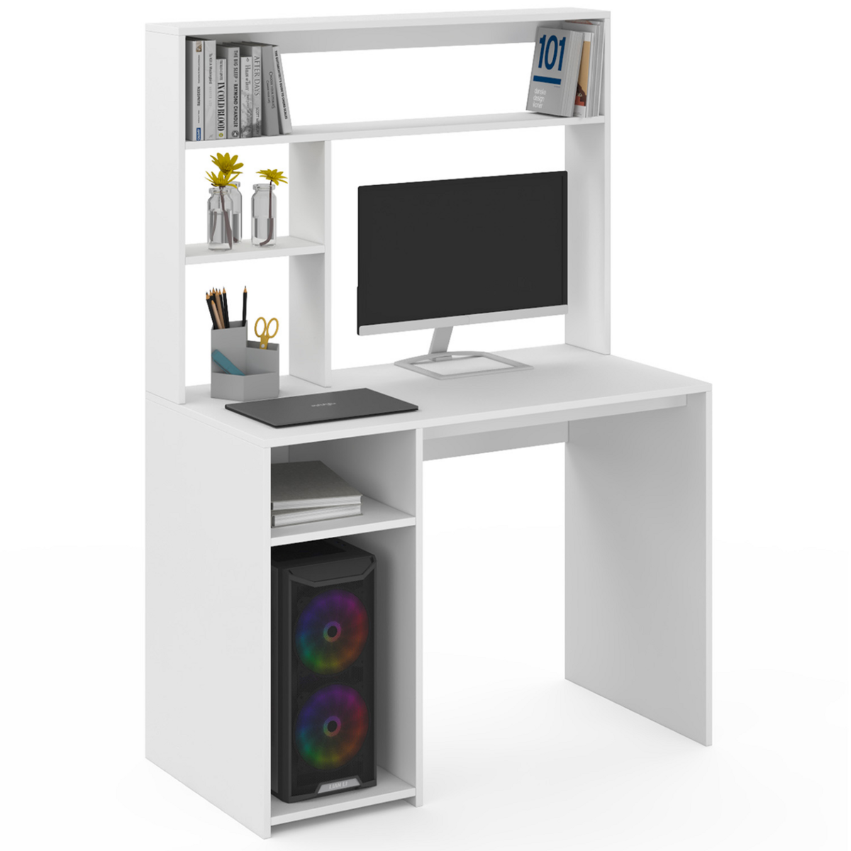 ID MARKET Bureau avec étagères de rangement DAN blanc