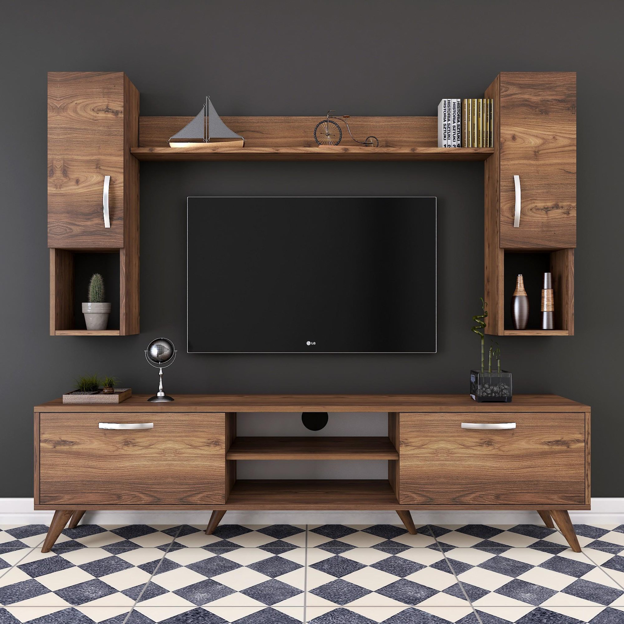 Voir la diapositive 4 : Habitat et Jardin Ensemble meuble tv en bois  mezalun  - 180 x 35 x 48 cm - marron