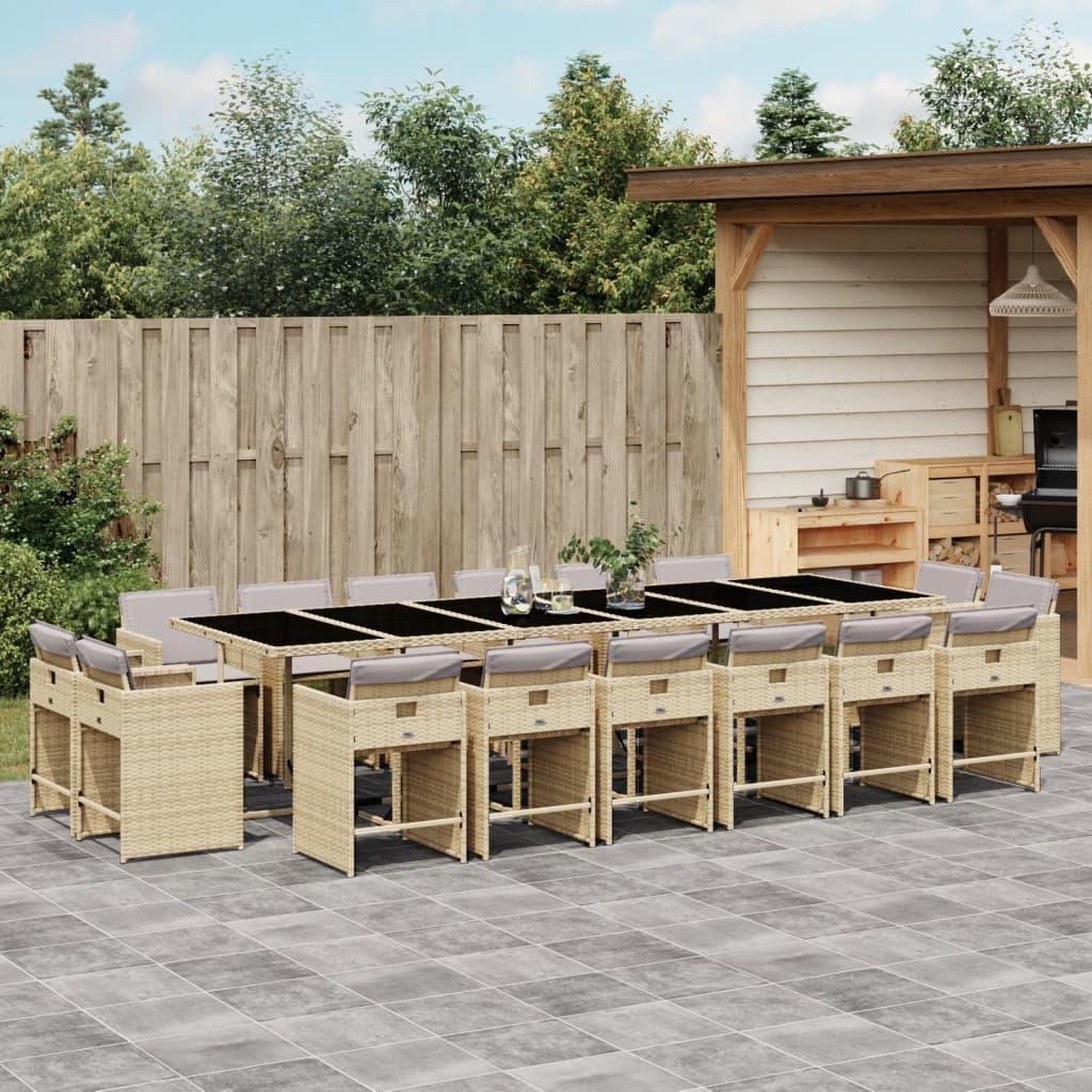VIDAXL Ensemble a manger de jardin et coussins 17 pcs melange beige