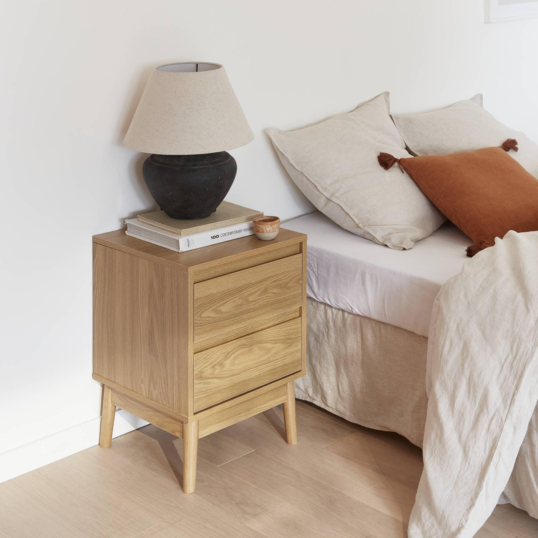 Voir la diapositive 3 : SWEEEK Table de chevet décor bois. deux tiroirs - Dune