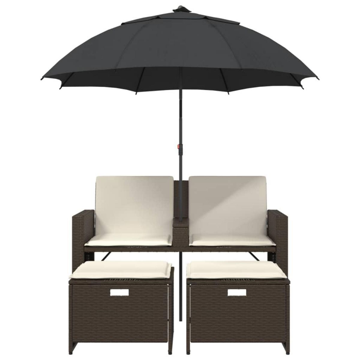 VIDAXL Canape de jardin 2 places et parasol et tabourets marron rotin