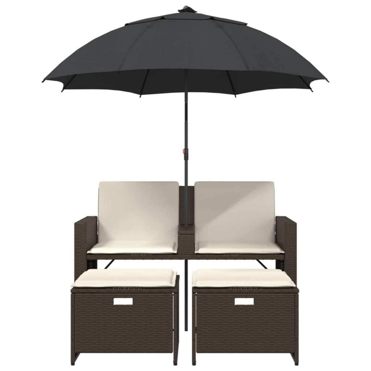 VIDAXL Canape de jardin 2 places et parasol et tabourets marron rotin