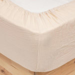 ATMOSPHERA Drap Housse en Gaze de Coton  Flora  140x190cm Beige Lin