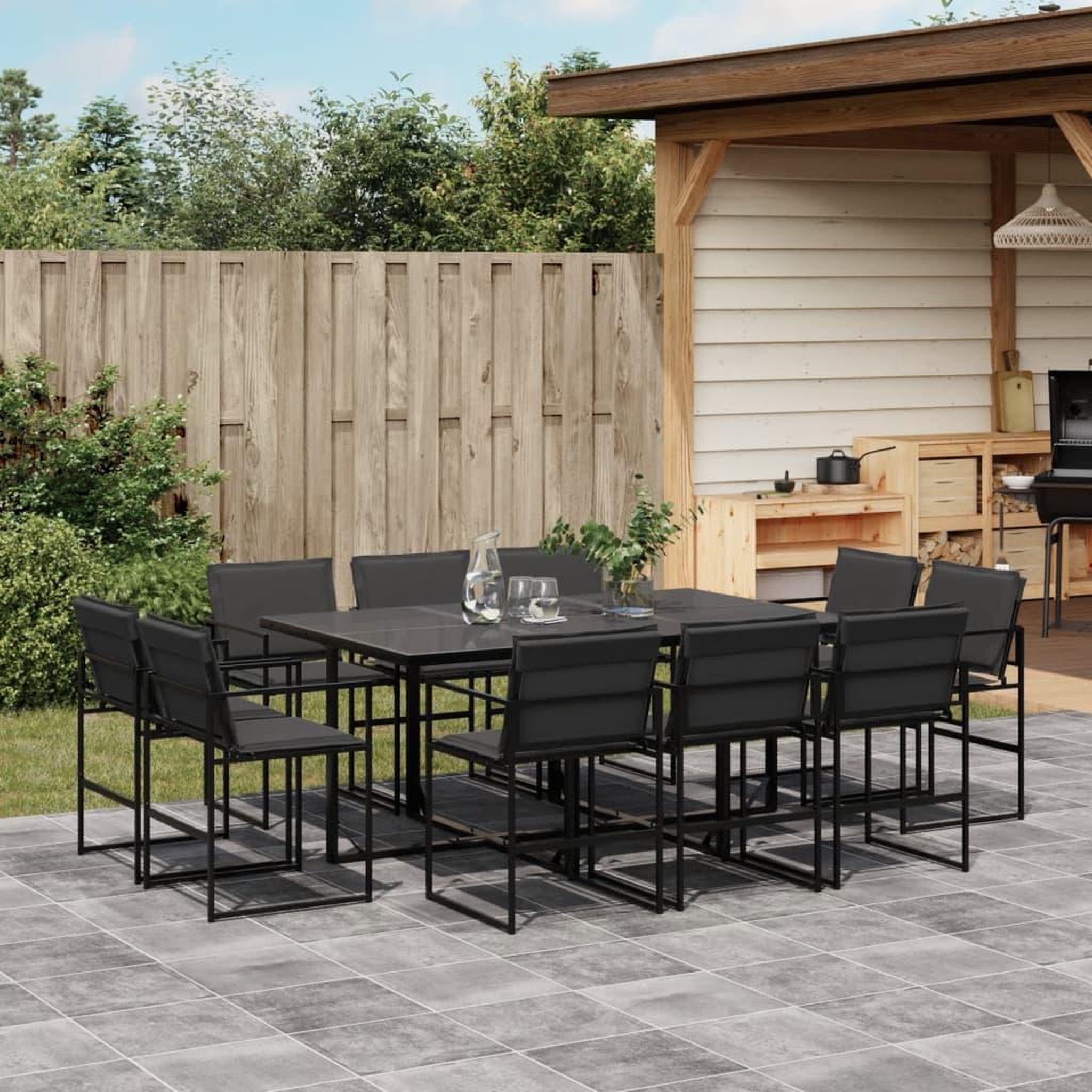 VIDAXL Ensemble a manger de jardin avec coussins 11 pcs noir textilene