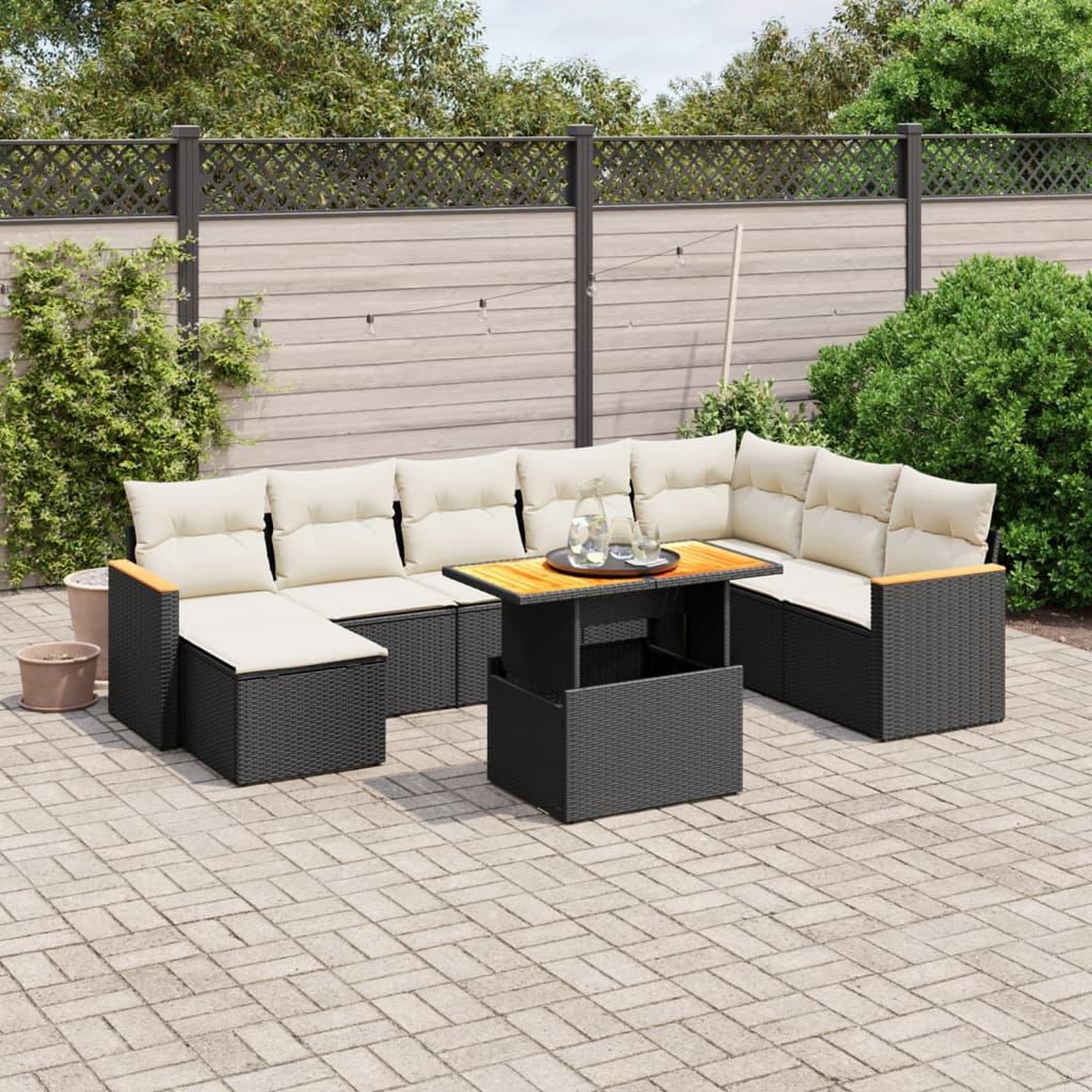 VIDAXL Salon de jardin 9 pcs avec coussins noir resine tressee