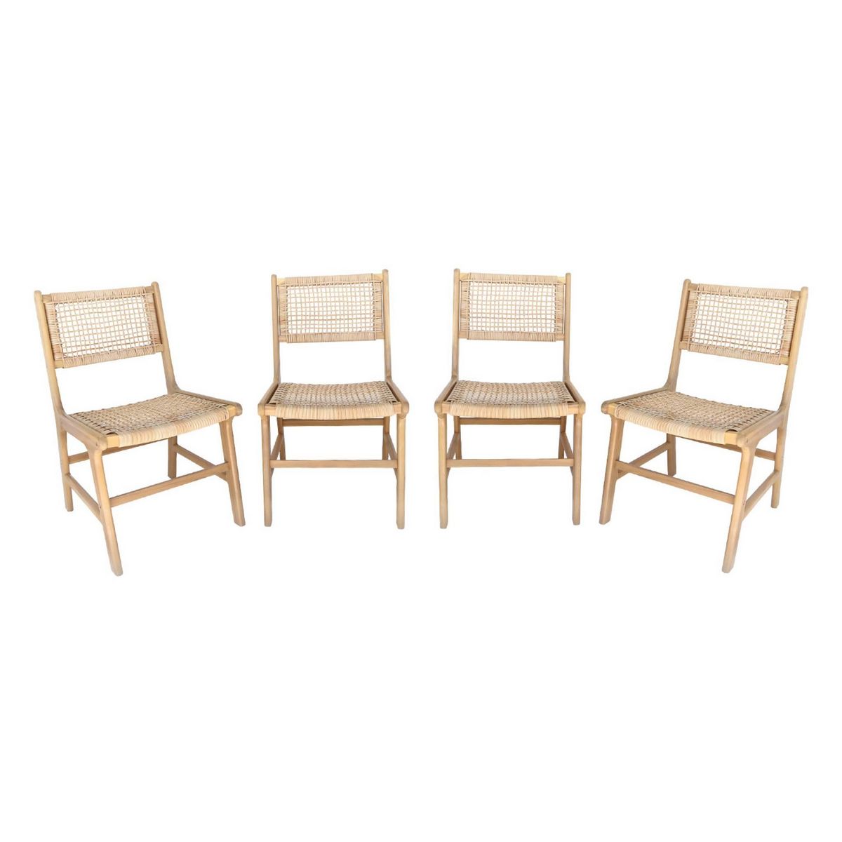 SWEEEK Lot de 4 chaises de jardin Ocara. cannage et bois. L 61 x 51 x 85cm