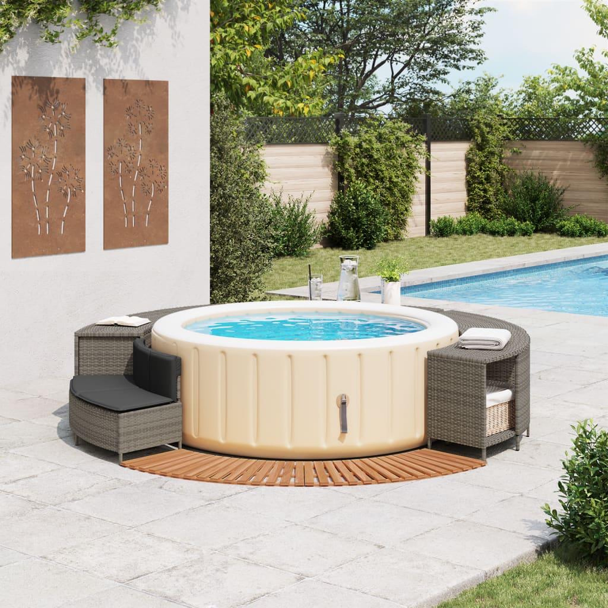 Voir la diapositive 3 : VIDAXL Cadre de bain a remous gris resine tressee bois massif d'acacia