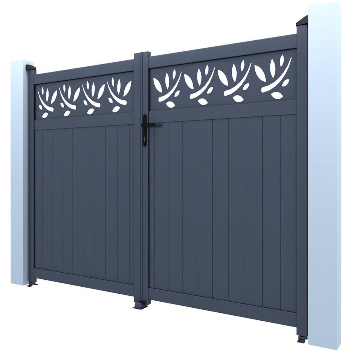 Habitat et Jardin Portail aluminium semi-ajouré à motif  Maya  - 340 x 180 cm - Gris