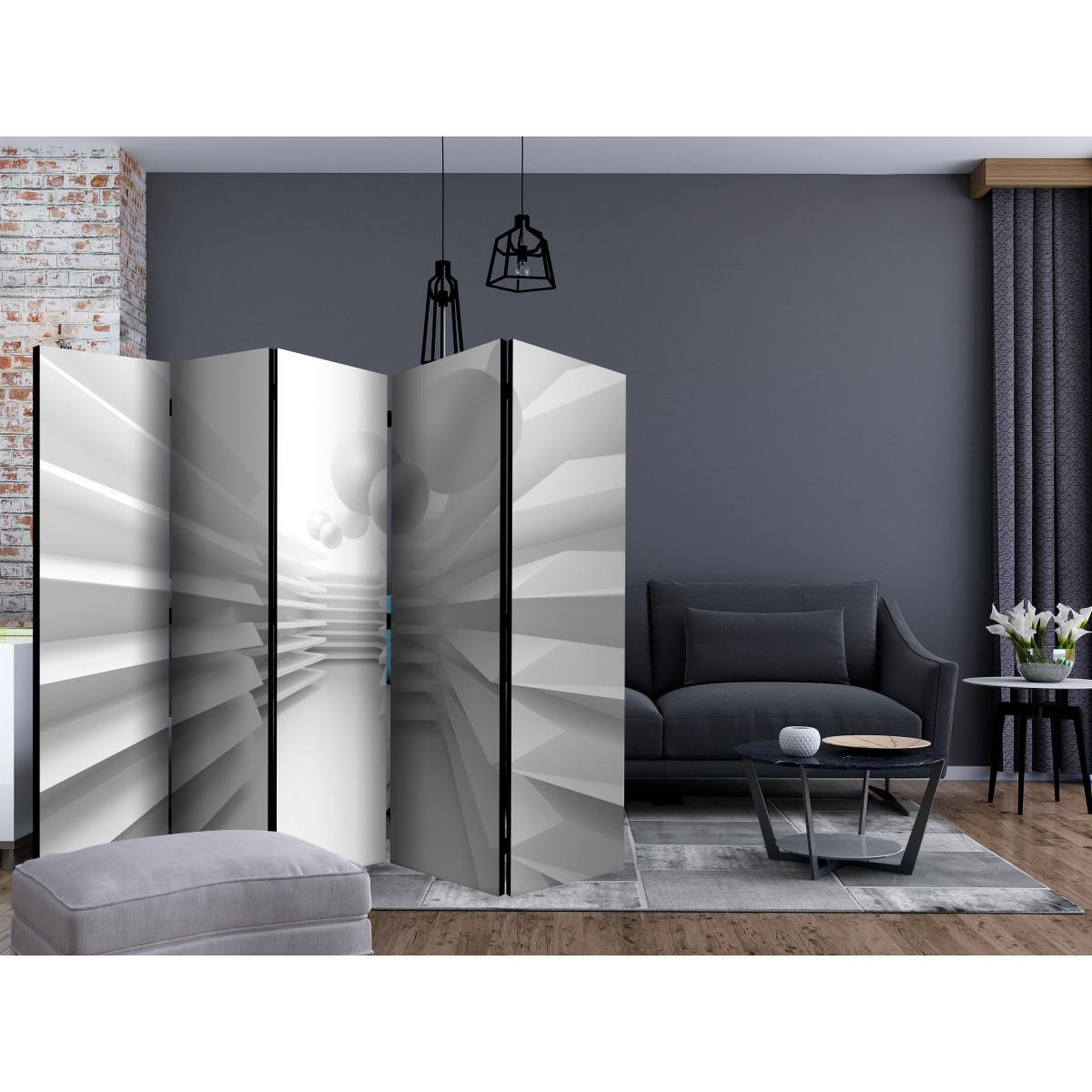 Voir la diapositive 2 : Paris Prix Paravent 5 volets  white maze  172x225cm