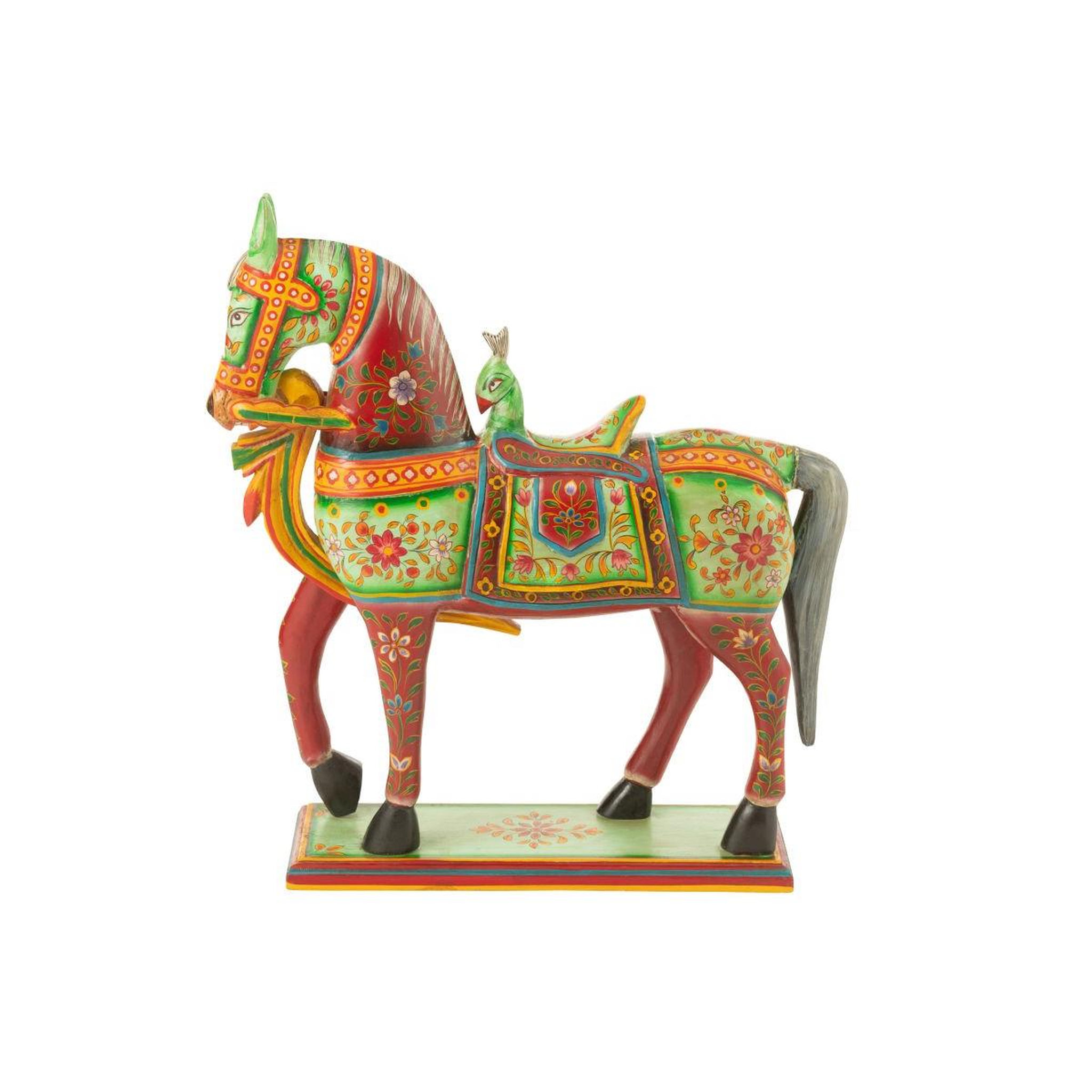 Voir la diapositive 3 : J-LINE Statue cheval en bois  mumbai  58cm multicolore