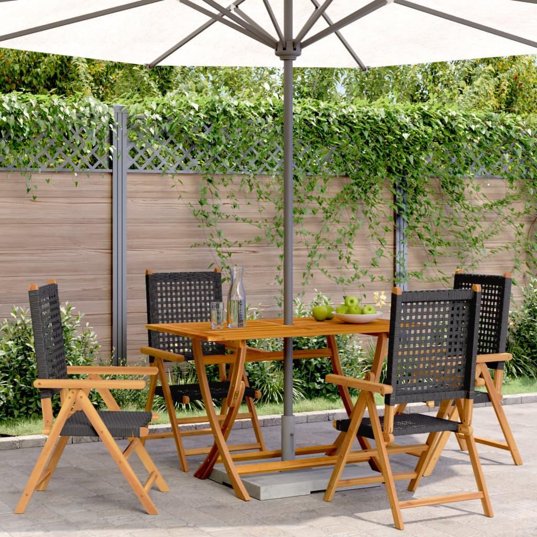 VIDAXL Chaises inclinables de jardin lot de 4 noir rotin bois massif