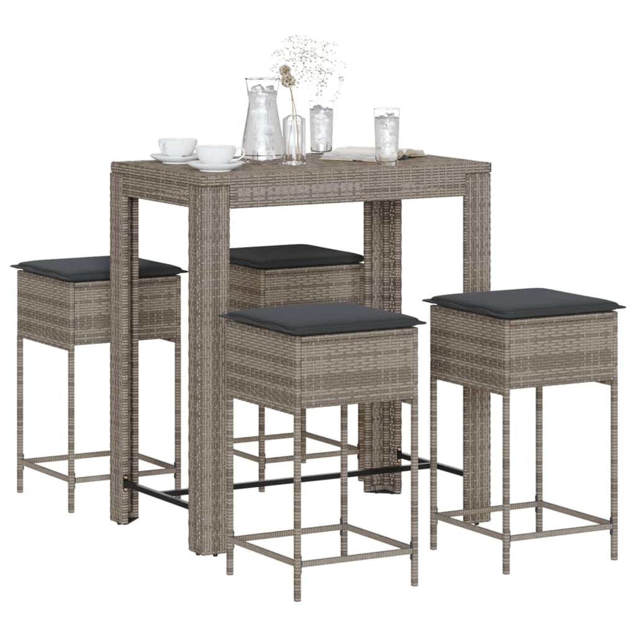 VIDAXL Ensemble de bar de jardin 5 pcs avec coussins gris poly rotin