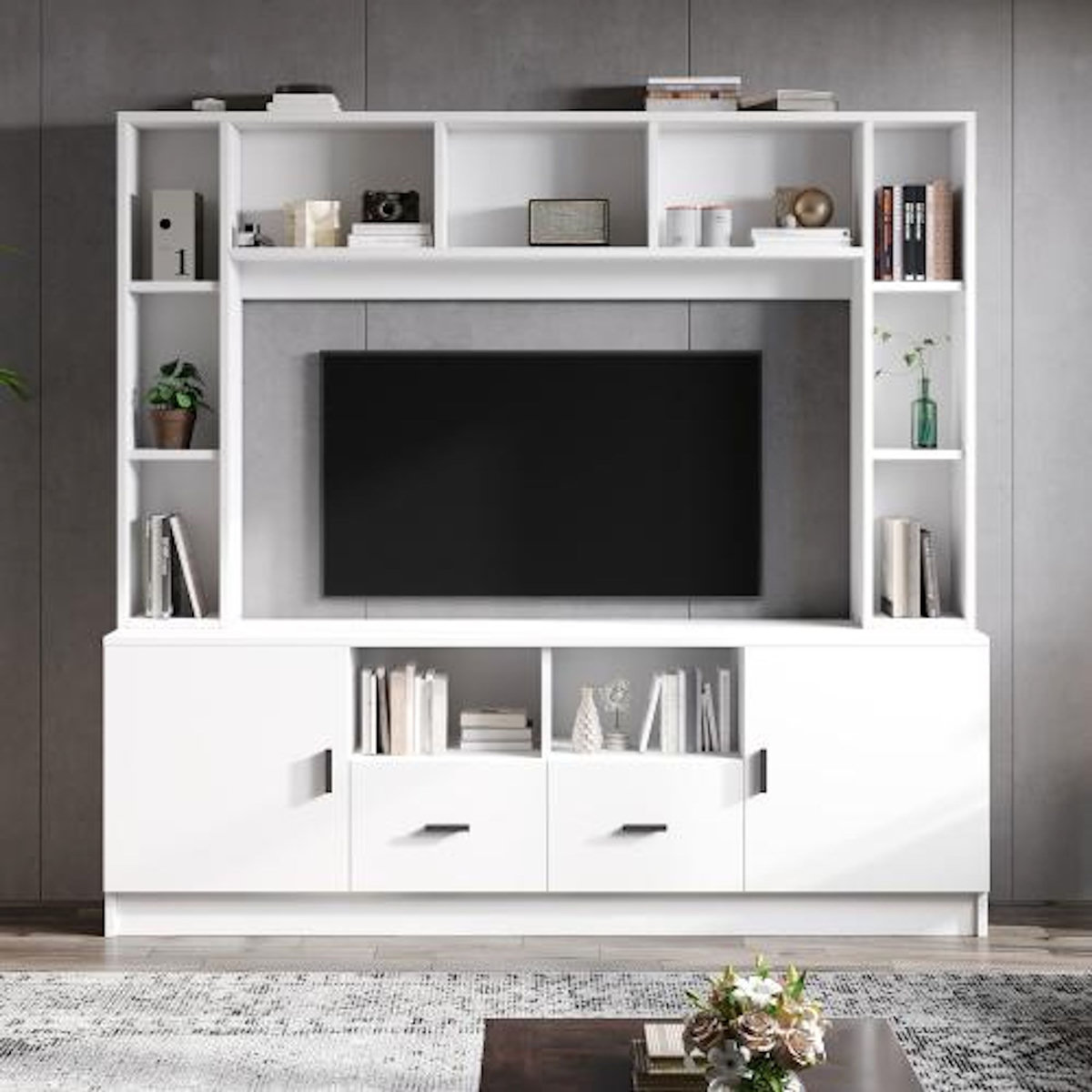 MERAX Meuble tv blanc 180 cm panneau de particules