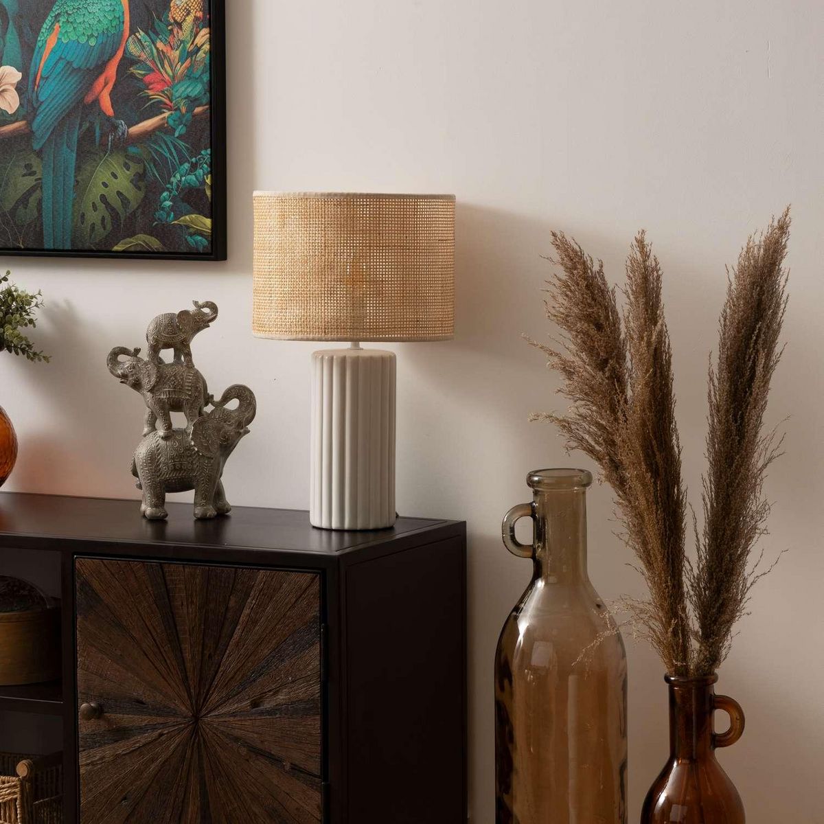 ATMOSPHERA Lampe cylindre en céramique - H. 47 cm - Blanc