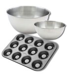 ZENKER Ensemble avec 1 Moule 12 babas au rhum, 1 spatule Zenker et 2 bols à mixer en inox Fackelmann