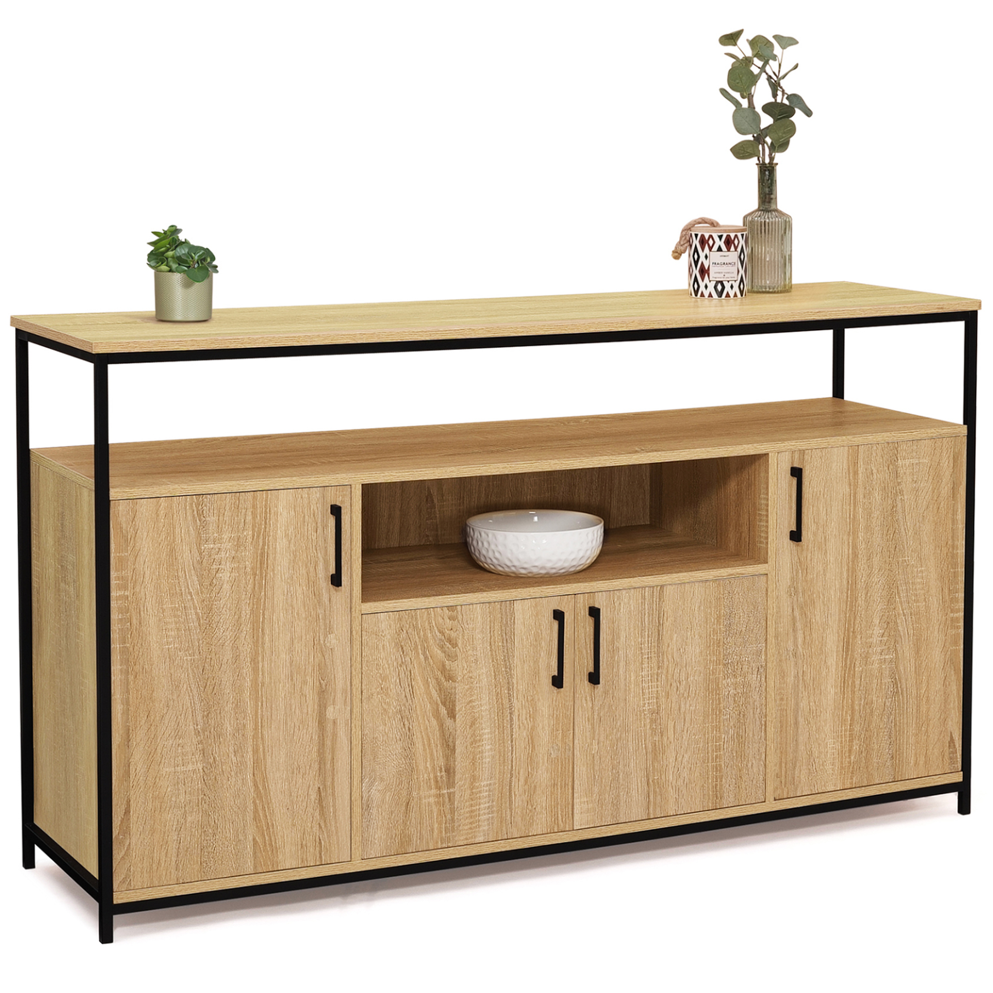 ID MARKET Buffet 140 cm detroit 4 portes avec niche design industriel