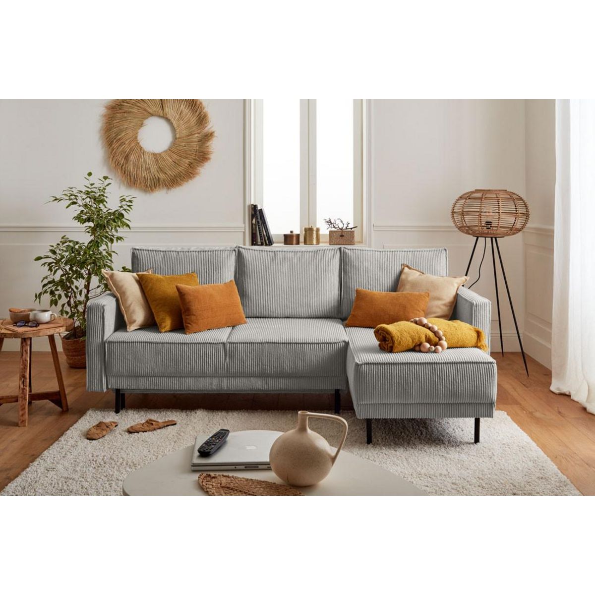 LISA DESIGN Charlie - canapé d'angle réversible - 4 places - convertible avec coffre - en velours côtelé