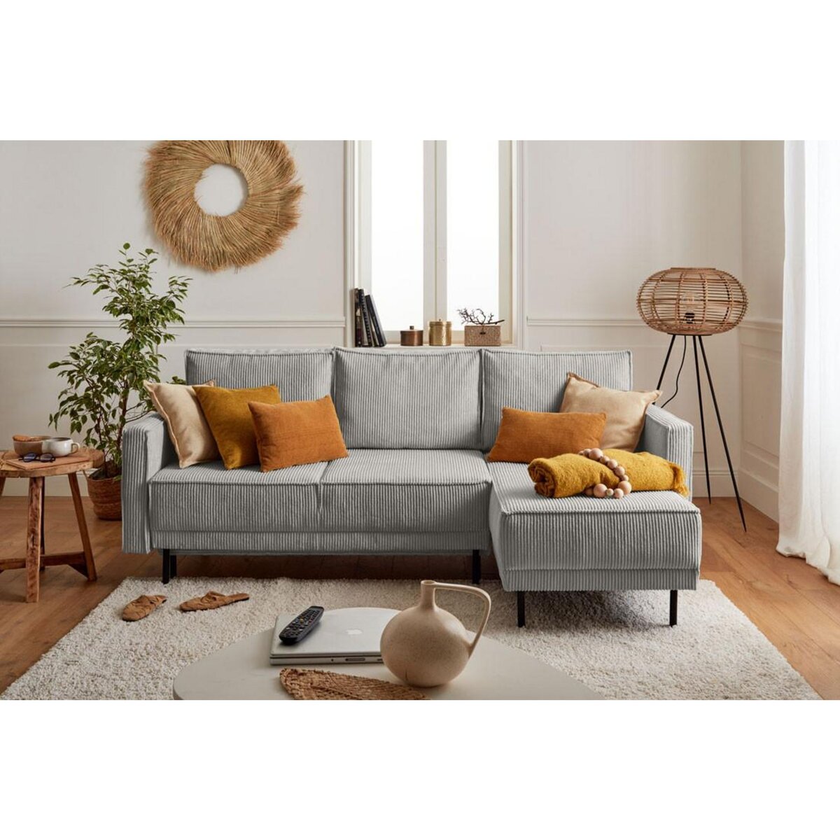 LISA DESIGN Charlie - canapé d'angle réversible - 4 places - convertible avec coffre - en velours côtelé