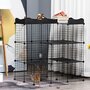Voir la diapositive 2 : PAWHUT Cage parc enclos chat modulable dim. L105 x l70 x H105 cm 3 niveaux 2 portes rampe plateformes PE motif graphique fil métallique noir