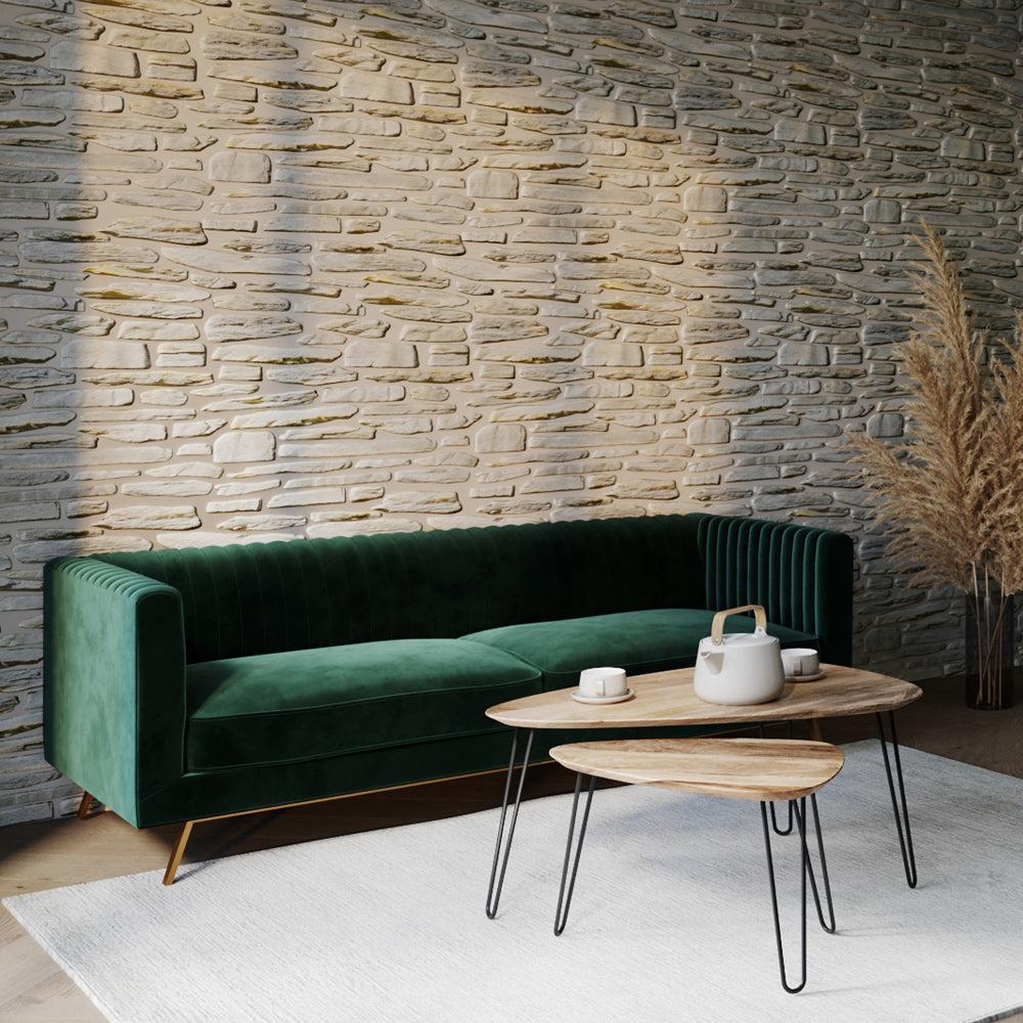 Voir la diapositive 5 : MAISON PAVANE Canapé 3 places en velours vert foncé-gatsby