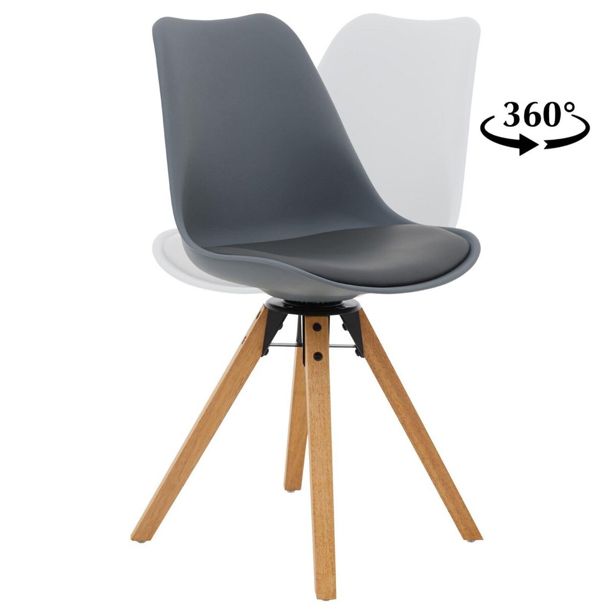 IDIMEX Lot de 2 chaises pivotantes BOLIVIA, style scandinave, synthétique et bois