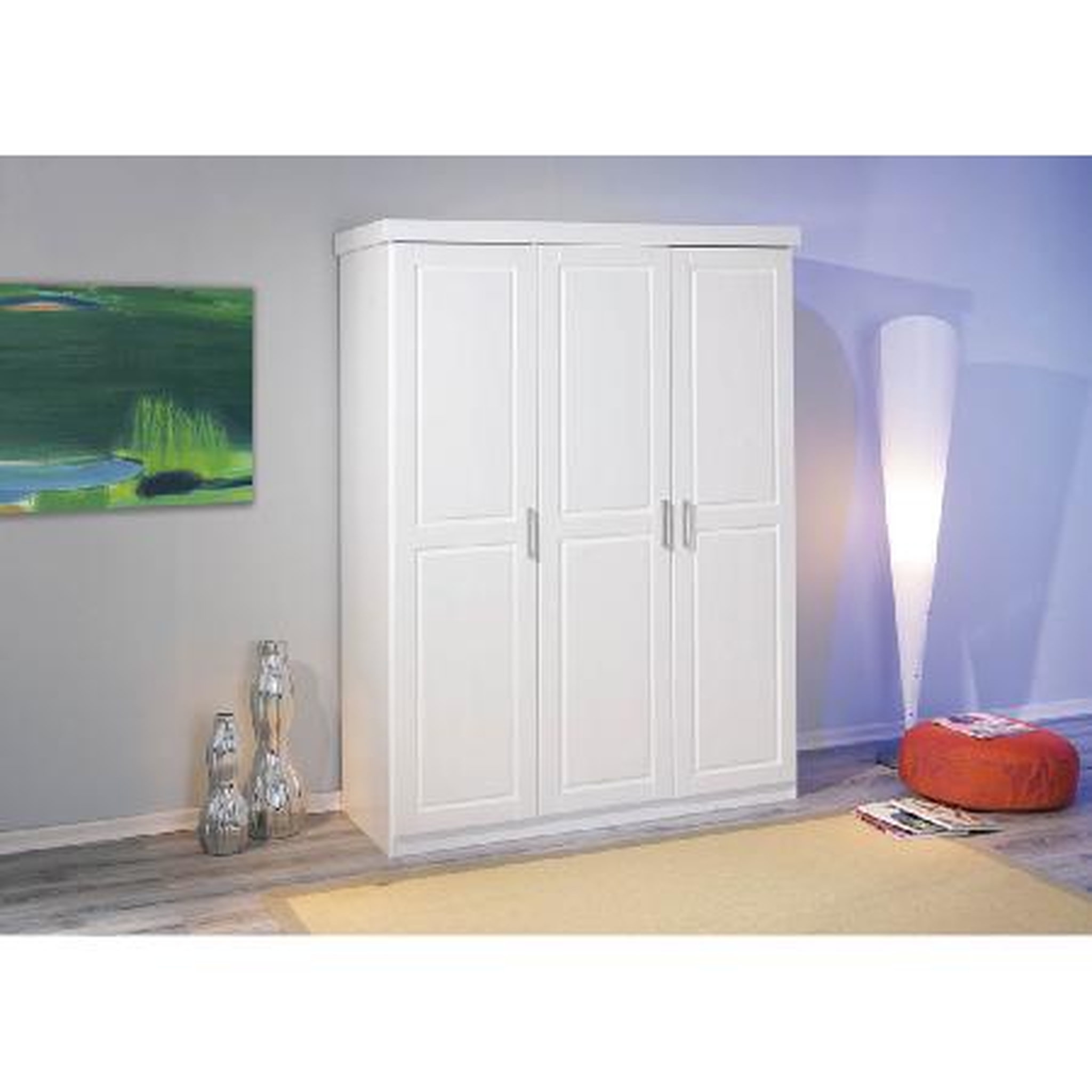 Voir la diapositive 2 : Armoire penderie blanche en pin massif - MAGNUS