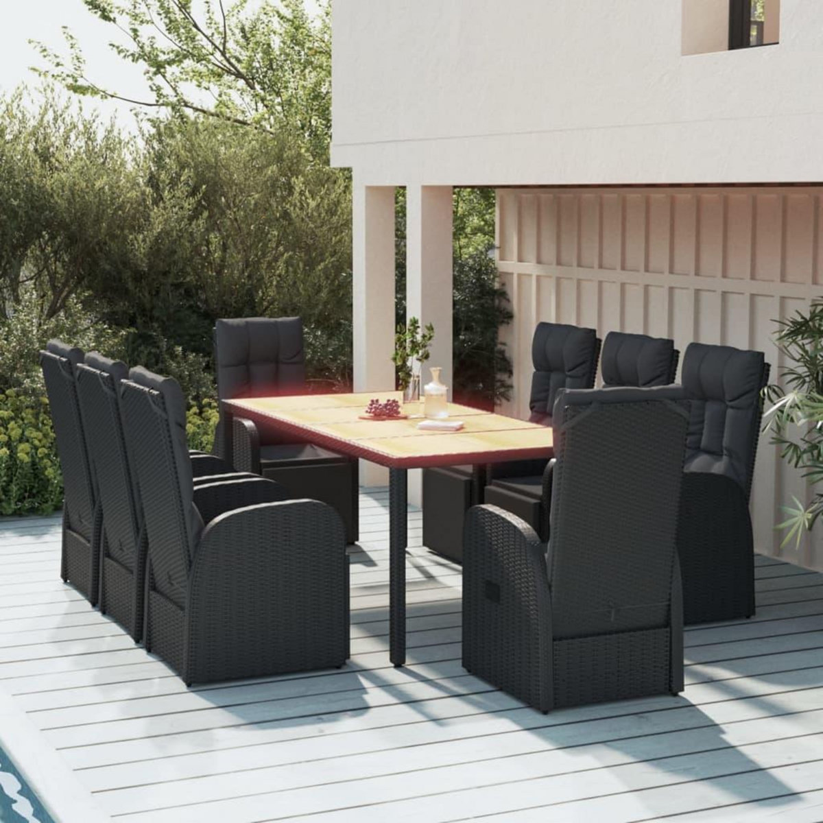 VIDAXL Ensemble a manger de jardin 9 pcs Noir Poly rotin et acacia