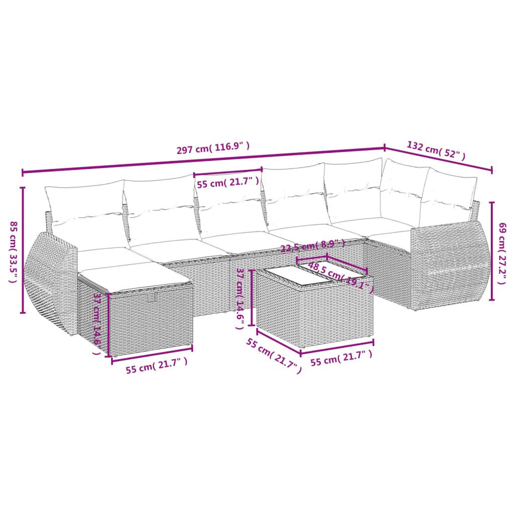 Voir la diapositive 4 : VIDAXL Salon de jardin 8 pcs avec coussins gris clair resine tressee
