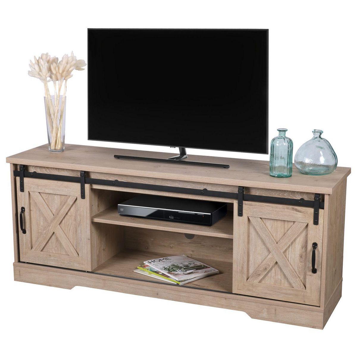 DIVERS Meuble TV New York 2 portes coulissantes - Marron