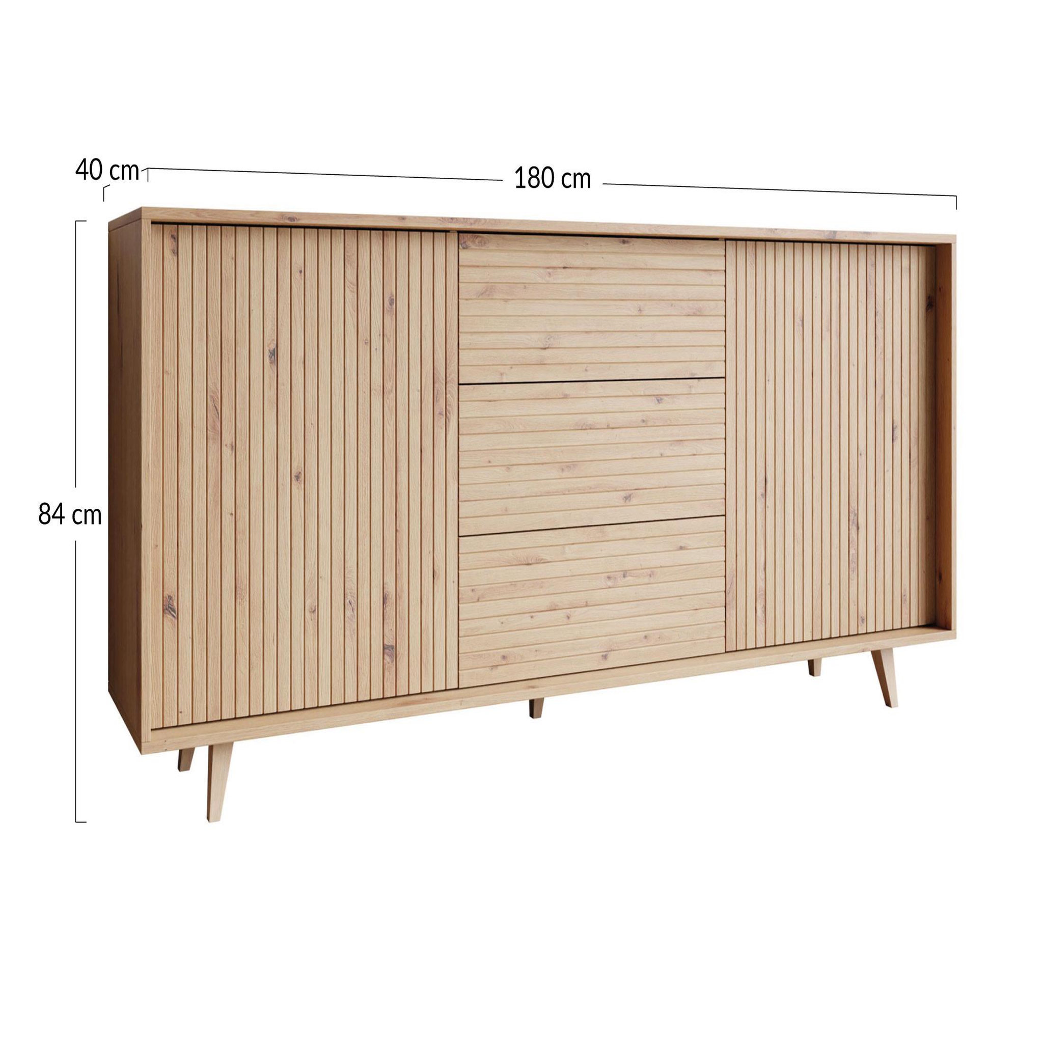 Voir la diapositive 5 : BEST MOBILIER Diego - buffet - effet bois - 3 tiroirs et 2 portes - 180 cm