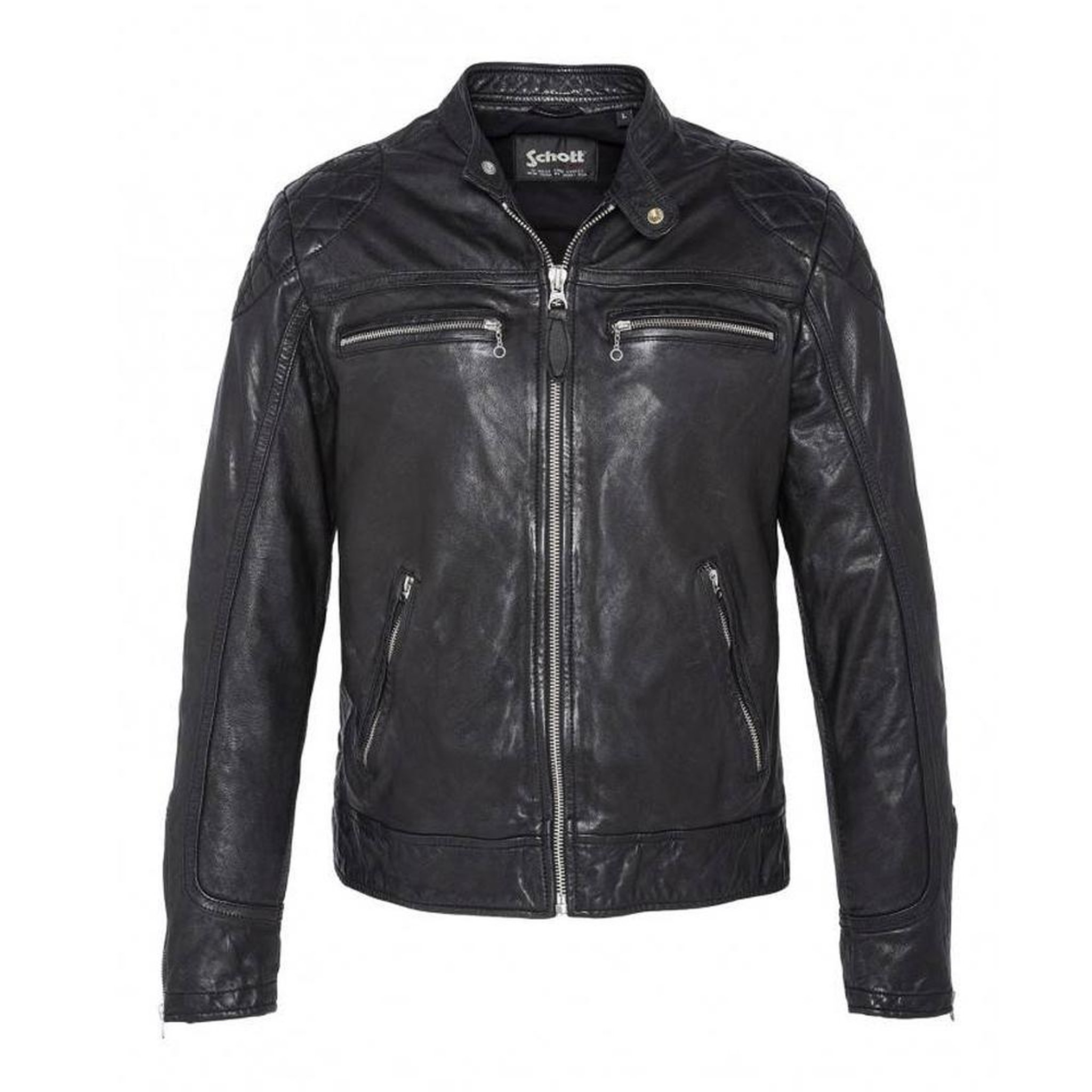 Schott Blouson en Cuir Noir Homme Schott LCSPYDER25. Coloris disponibles : Noir
