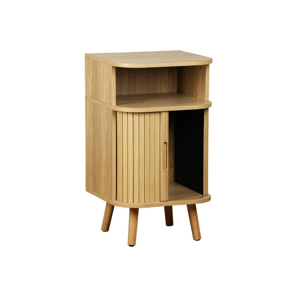 SWEEEK Table de chevet 2 portes coulissantes + 1 niche effet bois rainuré. L 40 x P 40 x H 70cm