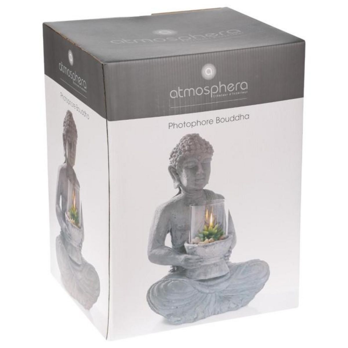 ATMOSPHERA Photophore en Ciment  Bouddha Assis  40cm Gris